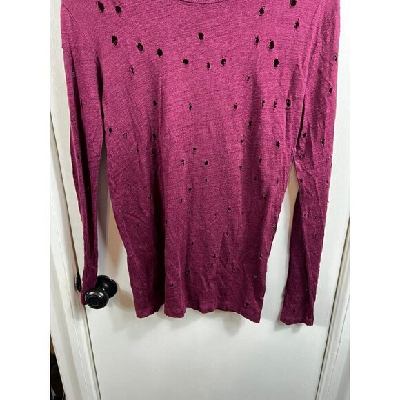 Iro Marvina Shirt Red Burgundy Distressed Linen Knit Long Sleeve Top - Picture 4 of 8